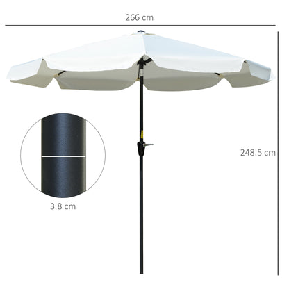 Outsunny 2.7m Patio Parasol Garden Umbrellas with Aluminium Pole, UPF 50+ Outdoor Sun Shade Table Umbrella with Tilt, Crank, 8 Ribs, Ruffles, White