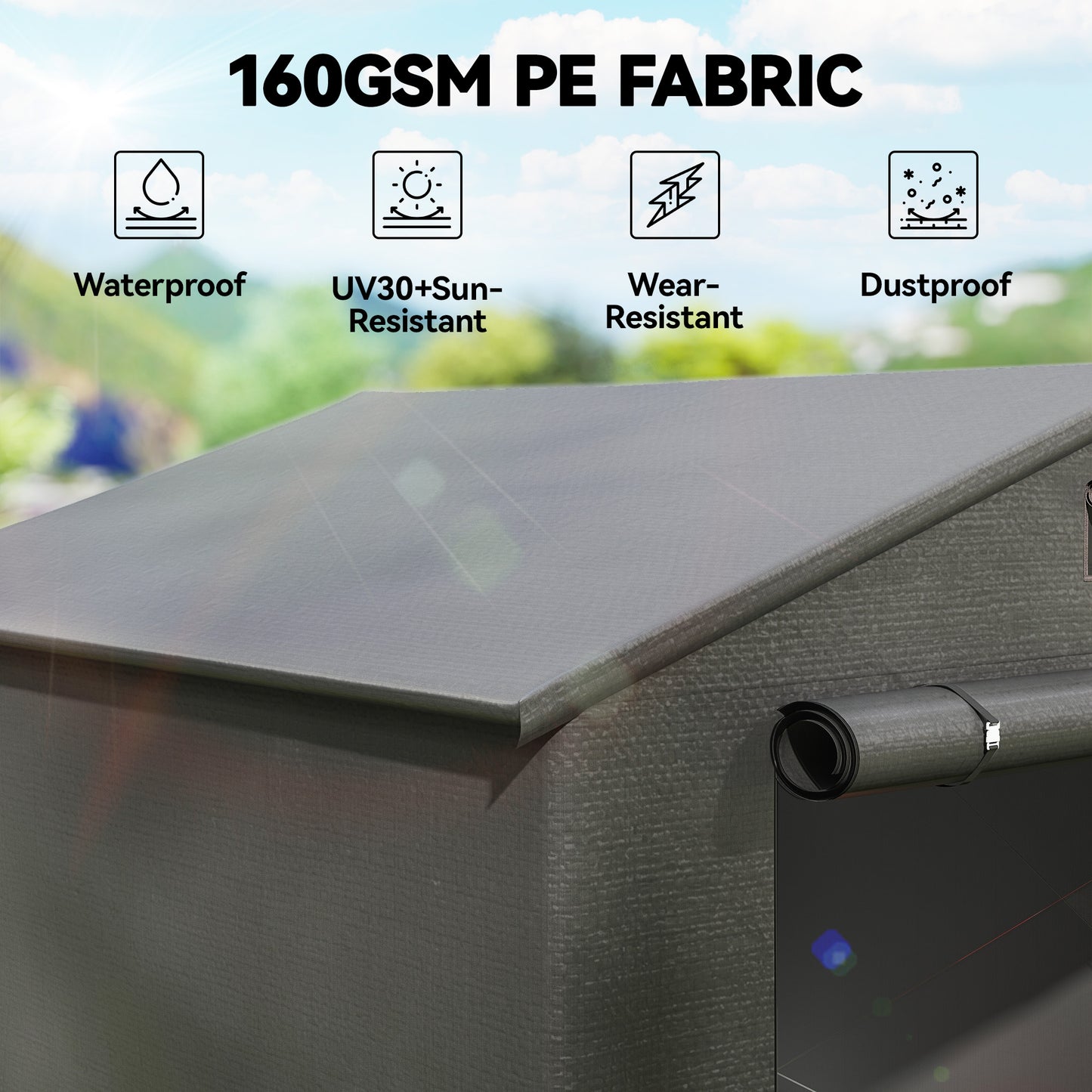 Outsunny 8 x 6 ft Outdoor Garden Storage Shed, Waterproof Bike Tent with Roll-Up Zipper Door