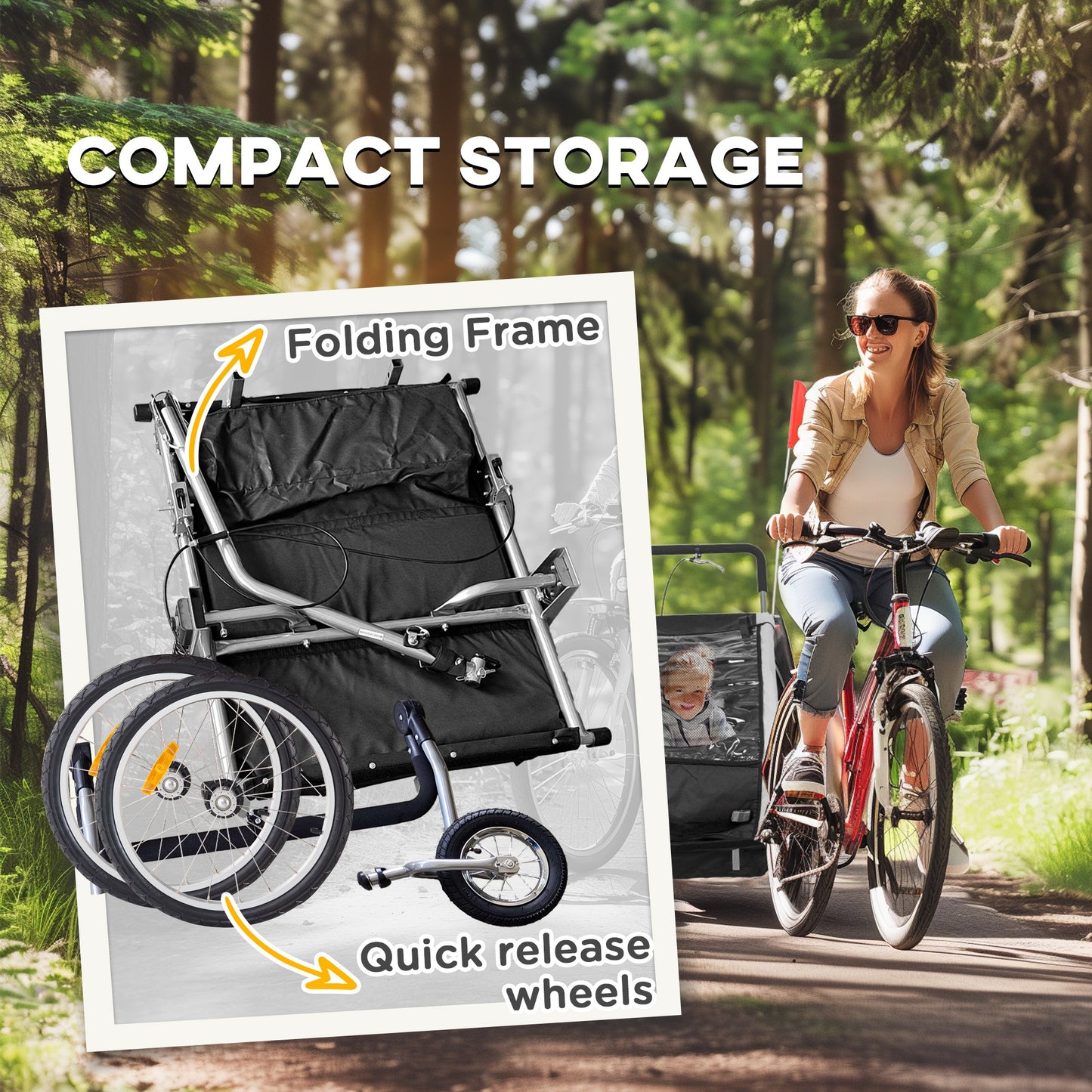 HOMCOM 2 Seat Bike Trailer with 5 Point Harness, Baby Bike Stroller with Safety Flag, Reflectors, for 18+ Months, Black