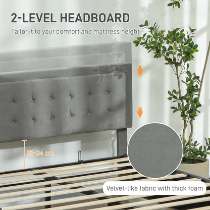 HOMCOM Double Ottoman Bed Frame, with Front Drawer Grey