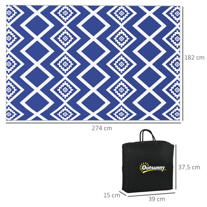 Outsunny Plastic Straw Reversible RV Outdoor Rug with Carry Bag, 182 x 274cm, Blue and White--ChewyGames-ChewyGames