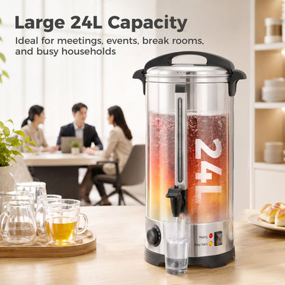HOMCOM 24L Catering Urn, 2500W Stainless Steel Hot Water Boiler Dispenser with Thermostat, Keep Warm Function and Easy Pour Tap