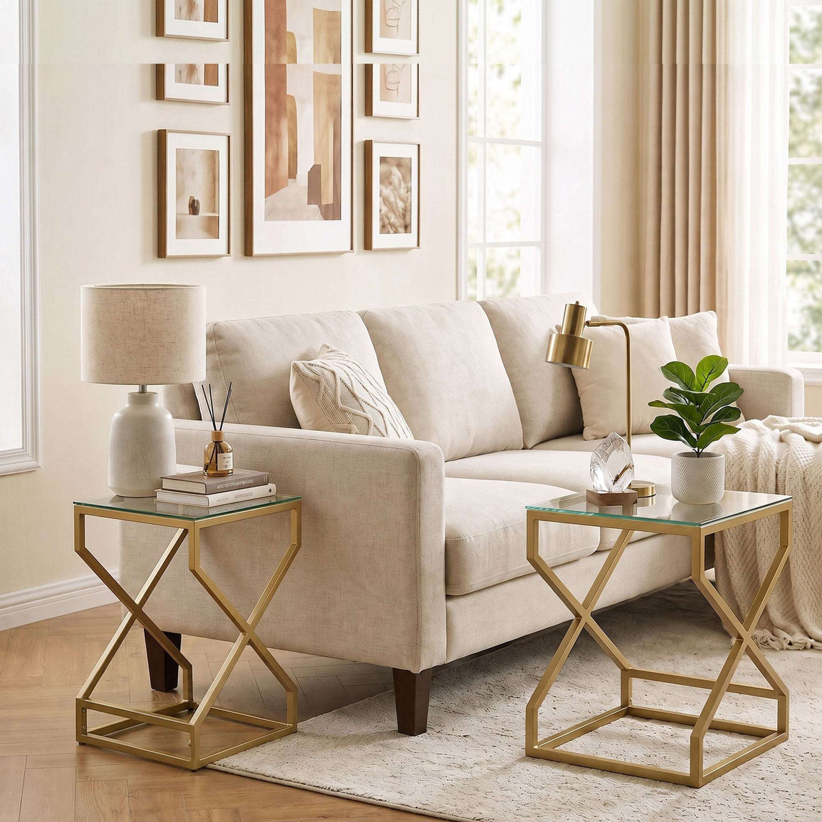 HOMCOM Nest of Tables, Side Table Set of 2 with Transparent Top, Coffee Table Set with Tempered Glass Top, Transparent