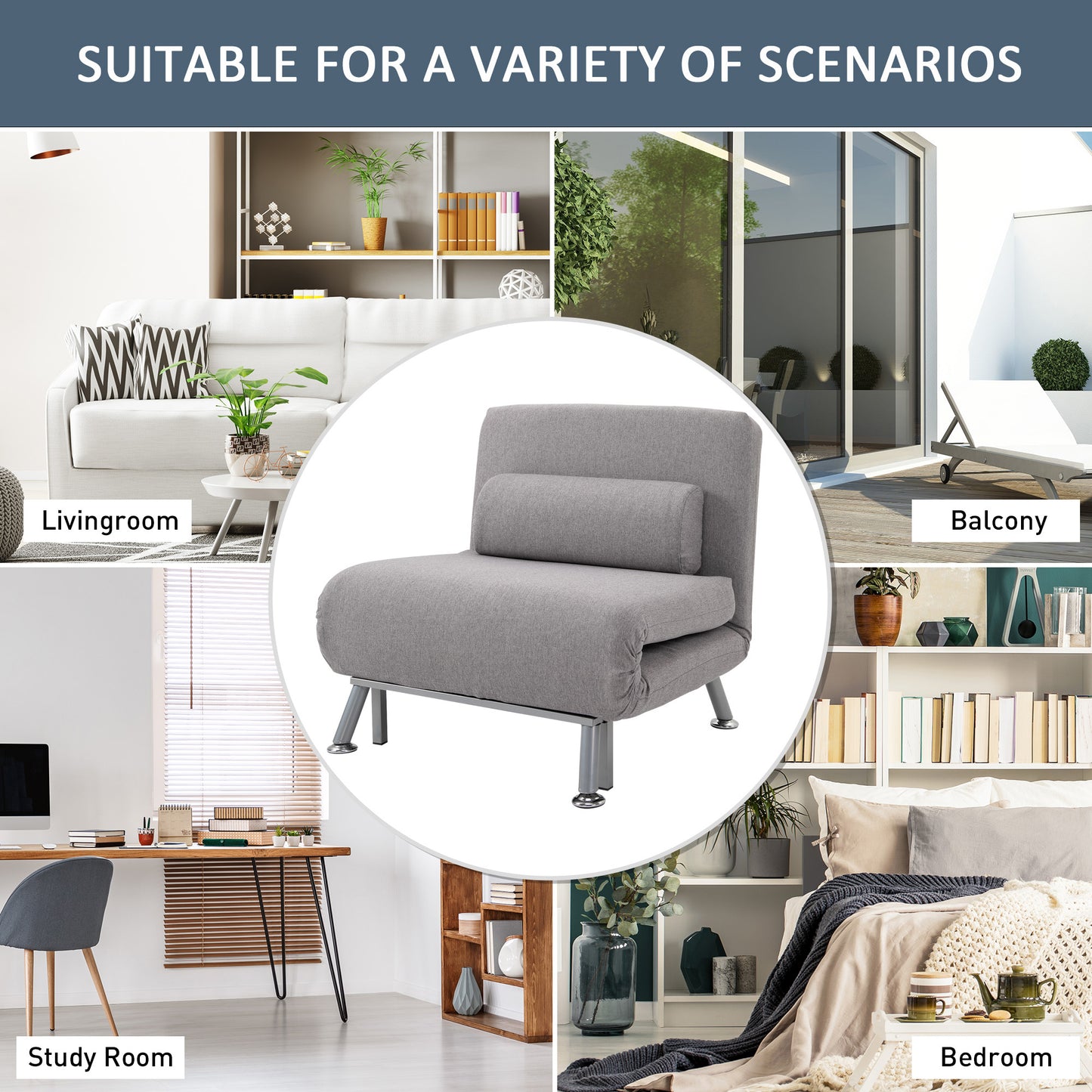 HOMCOM Adjustable Back Futon Sofa Chair - Grey--ChewyGames-ChewyGames