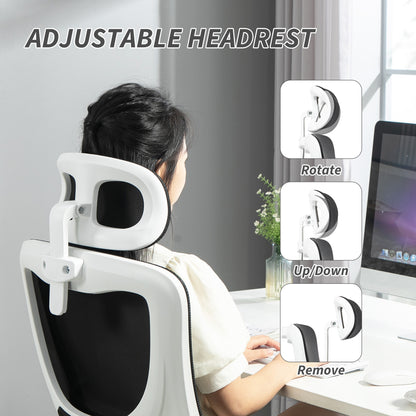 Vinsetto Ergonomic Office Chair, High Back Mesh Computer Desk Chair with Adjustable Headrest and Lumbar Support, Rotatable Armrests, Tilt Function for Home Office, Black