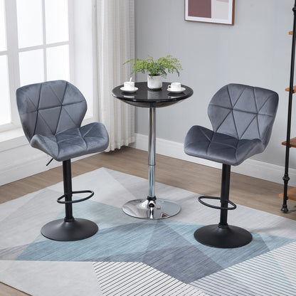 HOMCOM Bar Stools Set Of 2, Luxurious Velvet-Touch Barstools with Metal Frame Footrest Round Base Triangle Indenting Moulded Seat Adjustable Height Swivel Dark Grey