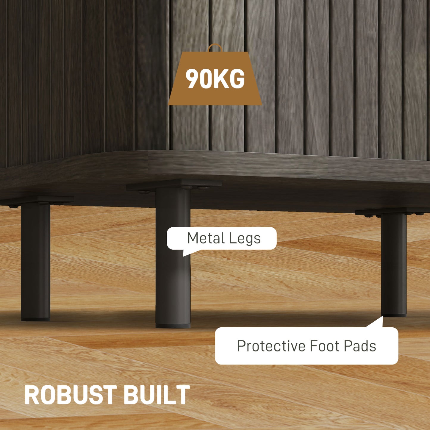 HOMCOM Nightstand with Sliding Doors and Metal Legs Grey