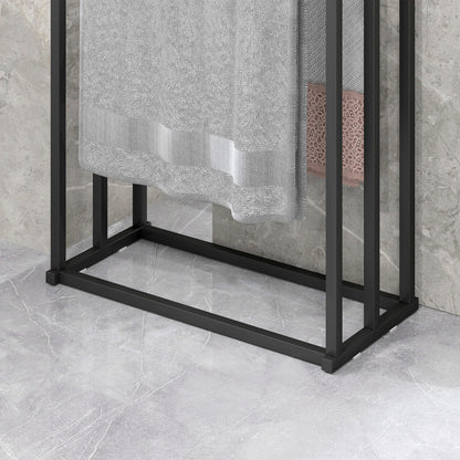 HOMCOM Freestanding Towel Rack, Steel Towel Rail Holder with 3 Bars, Black