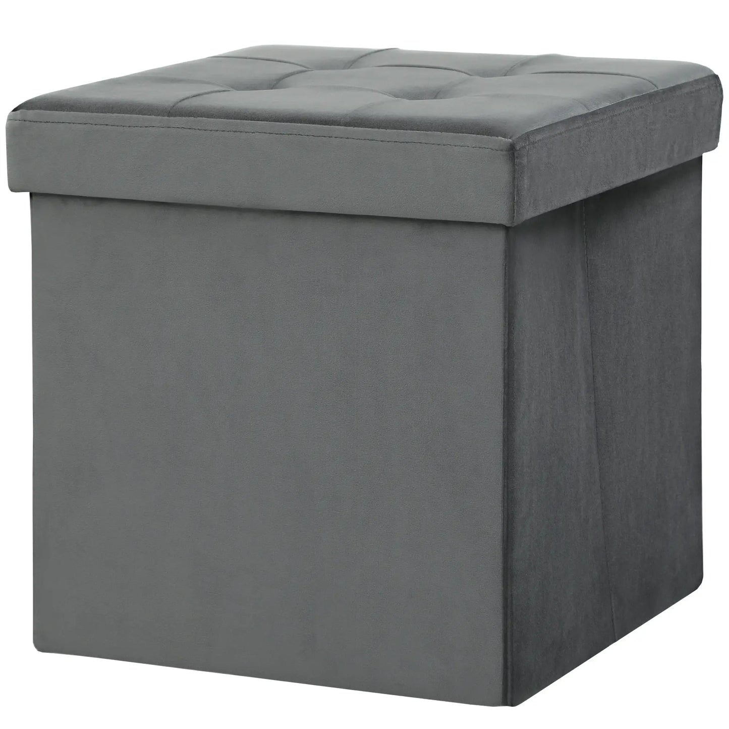 HOMCOM Foldable Velvet-Feel Storage Ottoman, 38 x 38 x 38 cm, Grey