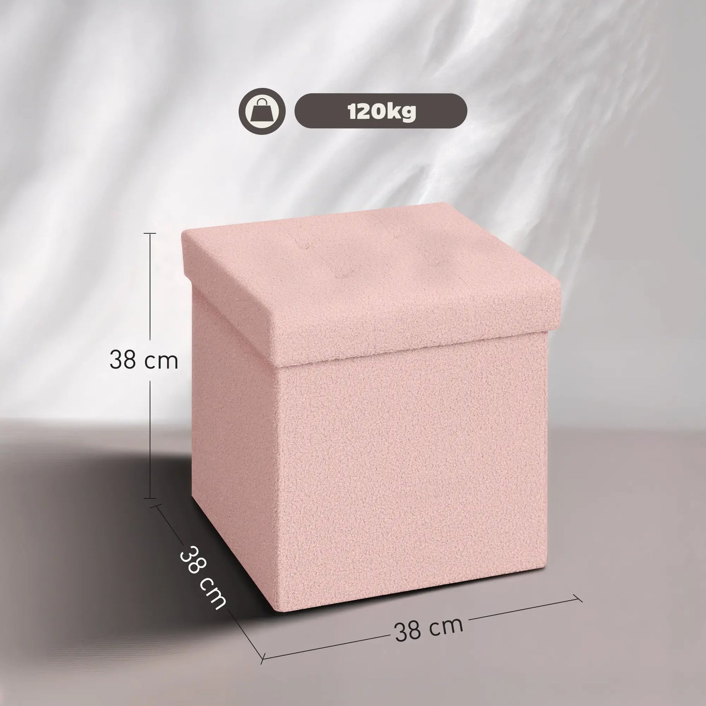 HOMCOM Foldable Sherpa Fleece Storage Ottoman, 38 x 38 x 38 cm, Pink