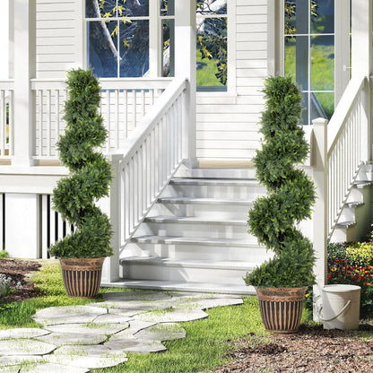 HOMCOM Set of 2 Artificial Plants, Topiary Spiral Cypressd Trees with Pot, for Home Indoor Outdoor Decor, 120cm