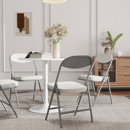HOMCOM Set of Four Folding Corduroy Seat Chairs, Cream