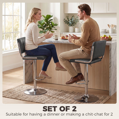 HOMCOM Bar Stools Modern PU Leather Adjustable Breakfast Bar Stools Backrest Set of 2 Grey