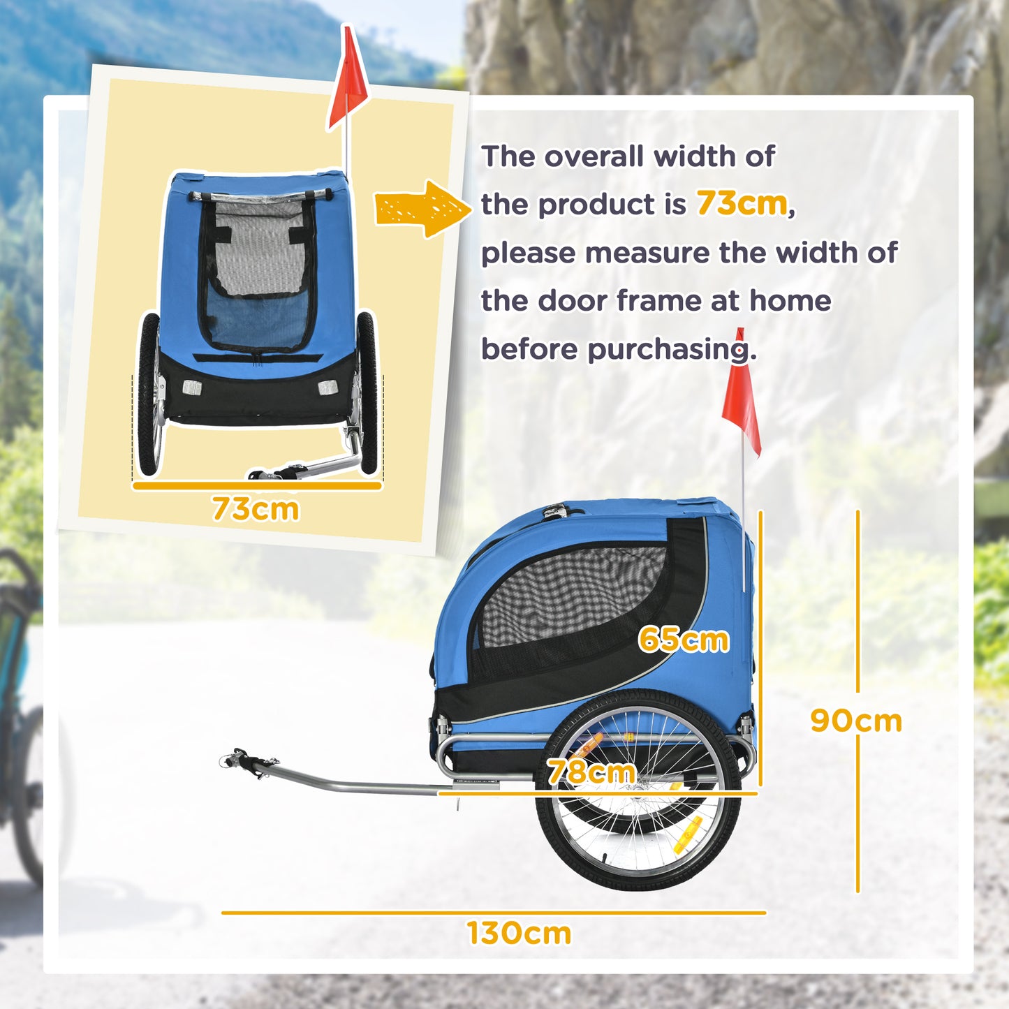 PawHut Steel Dog Bike Trailer Pet Cart Carrier for Bicycle Kit Weather Resistant w/ Hitch Coupler Travel Black and Blue
