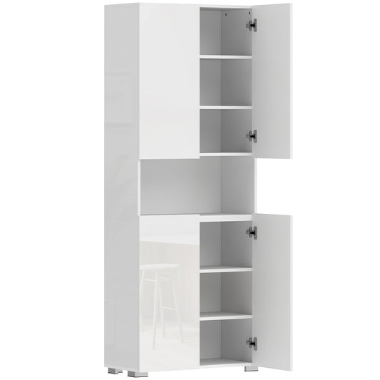 HOMCOM 180 cm Tall Kitchen Cupboard, Pantry Storage Cabinet with Soft Close Doors and Adjustable Shelves, High Gloss White