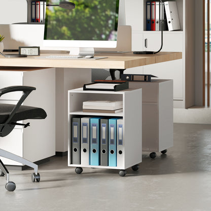 HOMCOM 2-Tier Printer Stand with Storage, Under Desk Printer Cart on Wheels, White