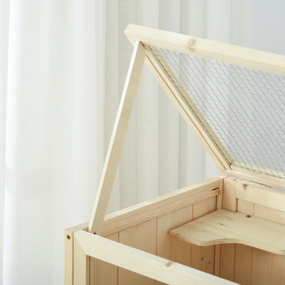 PawHut Wooden Hamster Cage with Storage Shelf, Small Animal Exercise Play House with Openable Top, Ramp for Gerbils, Drawf Hamsters, 60 x 40 x 80 cm - Natural