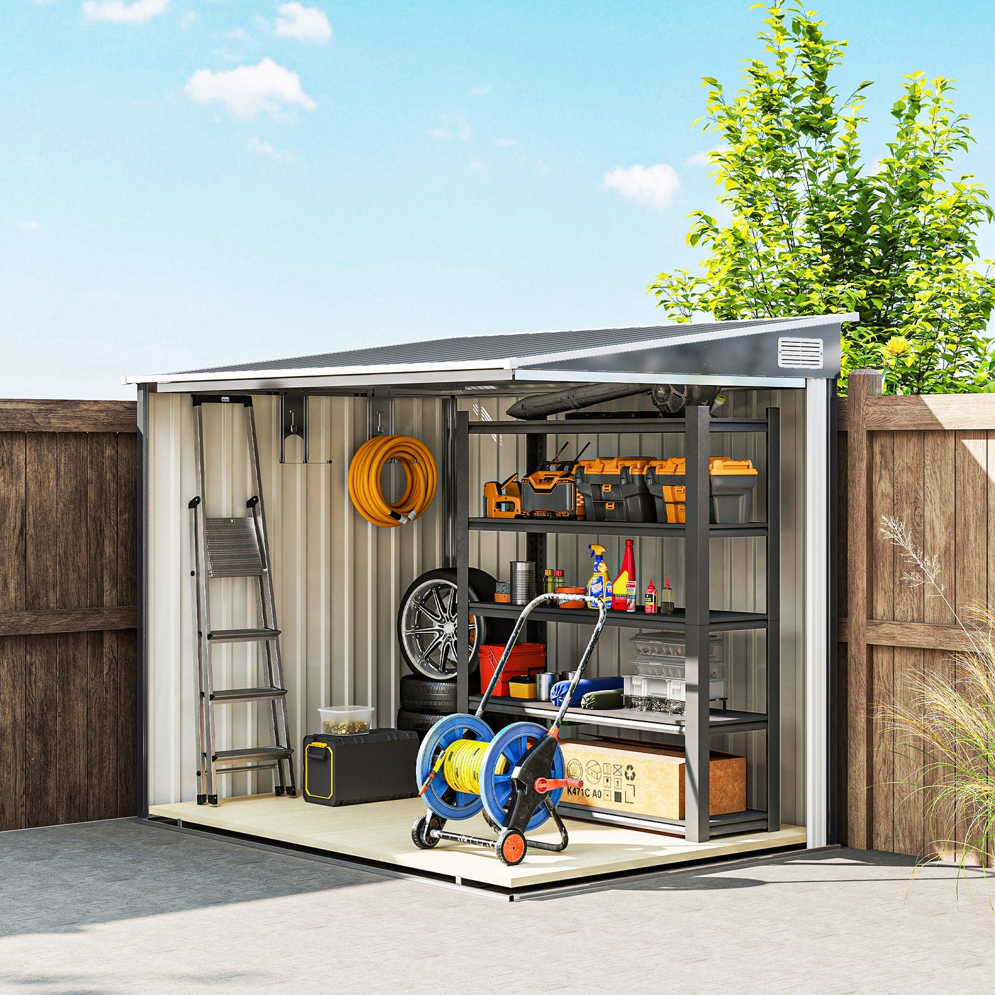 Outsunny 7 x 5ft Galvanised Metal Shed, with Sliding Door - Dark Grey