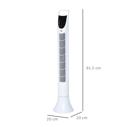 HOMCOM 36" Freestanding Tower Fan, Pedestal Fan with 3 Speed 3 Mode, 7.5h Timer, 70 Degree Oscillation, LCD Panel, 5M Remote Controller, White
