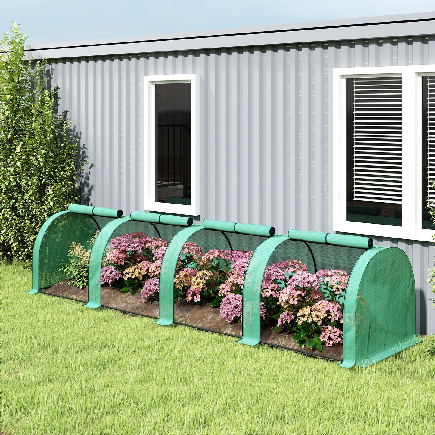 Outsunny 395  x 100 cm Low Tunnel Greenhouse - Green