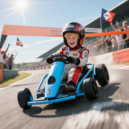 HOMCOM 24V Drift Kart, Electric Ride-On Racing Go Kart w/ 2 Speeds, Steering Wheel, Pedals for Kids Aged 8-12, Blue