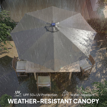 Outsunny 3 m Garden Parasol Umbrella with 112 Solar Powered LED Lights, Patio Umbrella with Crank Handle, Grey--ChewyGames-ChewyGames