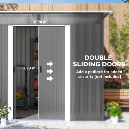 Outsunny 6x8 Metal Garden Shed, Sloped Roof Shed with Ventilation & Storage Solutions, Grey
