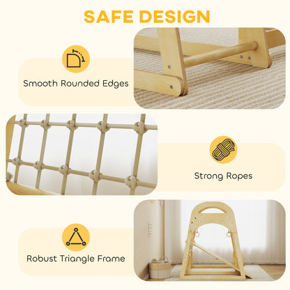 AIYAPLAY 6 in 1 Kids Climbing Frame with Slide, Monkey Bars, Gymnastics Rings, Ladder, Climbing Net, for 3-6 Years, Natural Tone--ChewyGames-ChewyGames