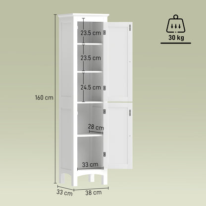 kleankin Tall Bathroom Storage Unit, Slim Bathroom Cabinet with Adjustable Shelves and Double Door, White