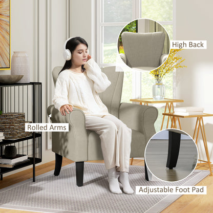 HOMCOM Upholstered Accent Chair with Rolled Arms and Wood Legs, Armchair for Living Room Bedroom, Beige