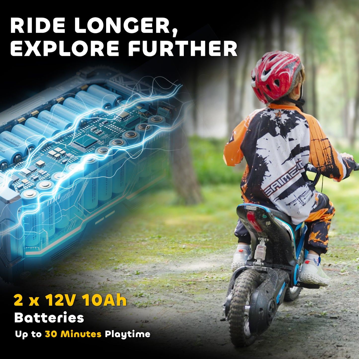 HOMCOM 24V Electric Motorbike 18km/h with Twist Grip Throttle, Enhanced Power and Extended Range - Blue