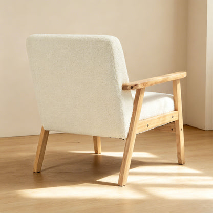 HOMCOM Modern Armchair, Sherpa Fleece Upholstered Accent Chair with Solid Wood Legs and Wide Seat, Cream White