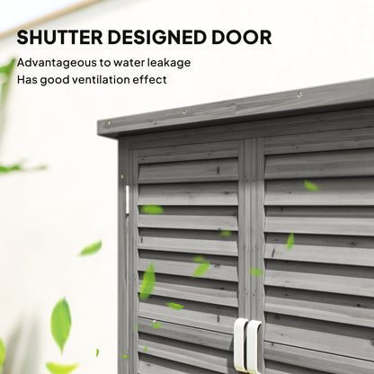 Outsunny Garden Shed Wooden Garden Storage Shed 2 Door Unit Solid Fir Wood Garage Tool Organisation Cabinet, 87L x 46.5W x 96.5Hcm, Grey