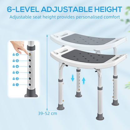 HOMCOM Shower Chair, Adjustable Height Shower Stool with Aluminium Frame and Non-Slip Feet, Bathtub Stool Seat with Padded Seat for Elderly Disabled Handicap, Grey