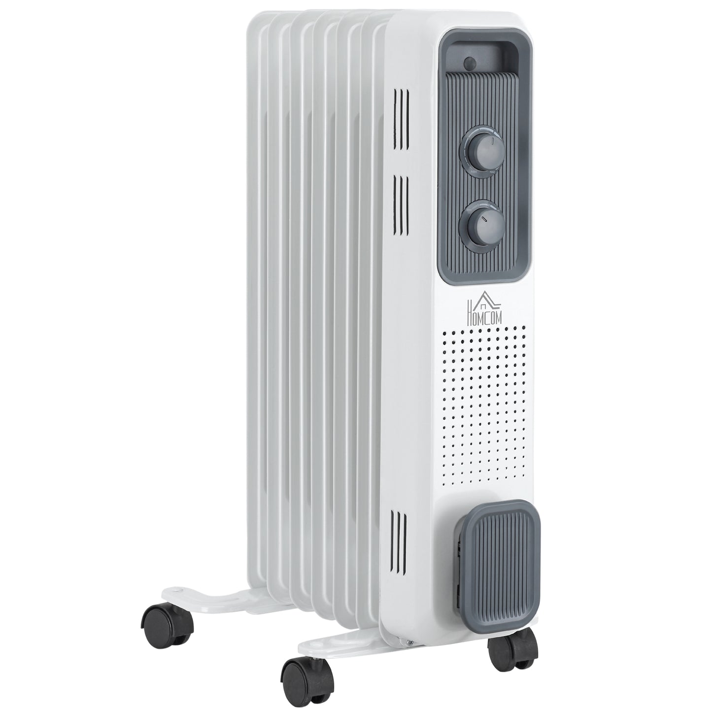 HOMCOM 1500W Oil Filled Radiator, Portable Electric Heater with 3 Heat Settings, Safety Cut-Off and Wheels, White