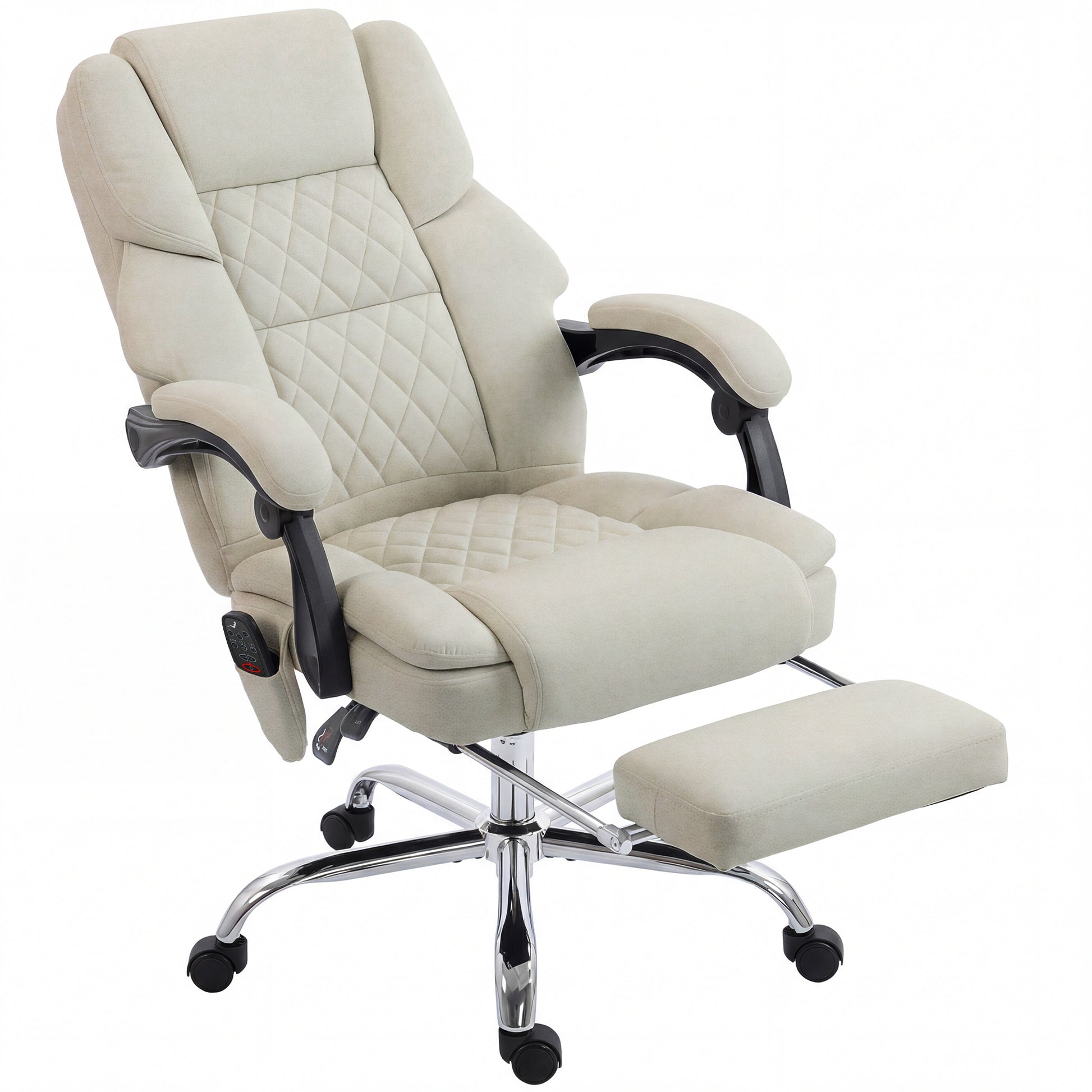 HOMCOM Office Chair with 6-point Vibration Massage and Heat, Fabric Desk Chair with Footrest, High Back, Cream White-Office Chairs-ChewyGames-ChewyGames