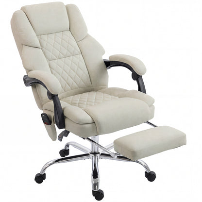 HOMCOM Office Chair with 6-point Vibration Massage and Heat, Fabric Desk Chair with Footrest, High Back, Cream White-Office Chairs-ChewyGames-ChewyGames