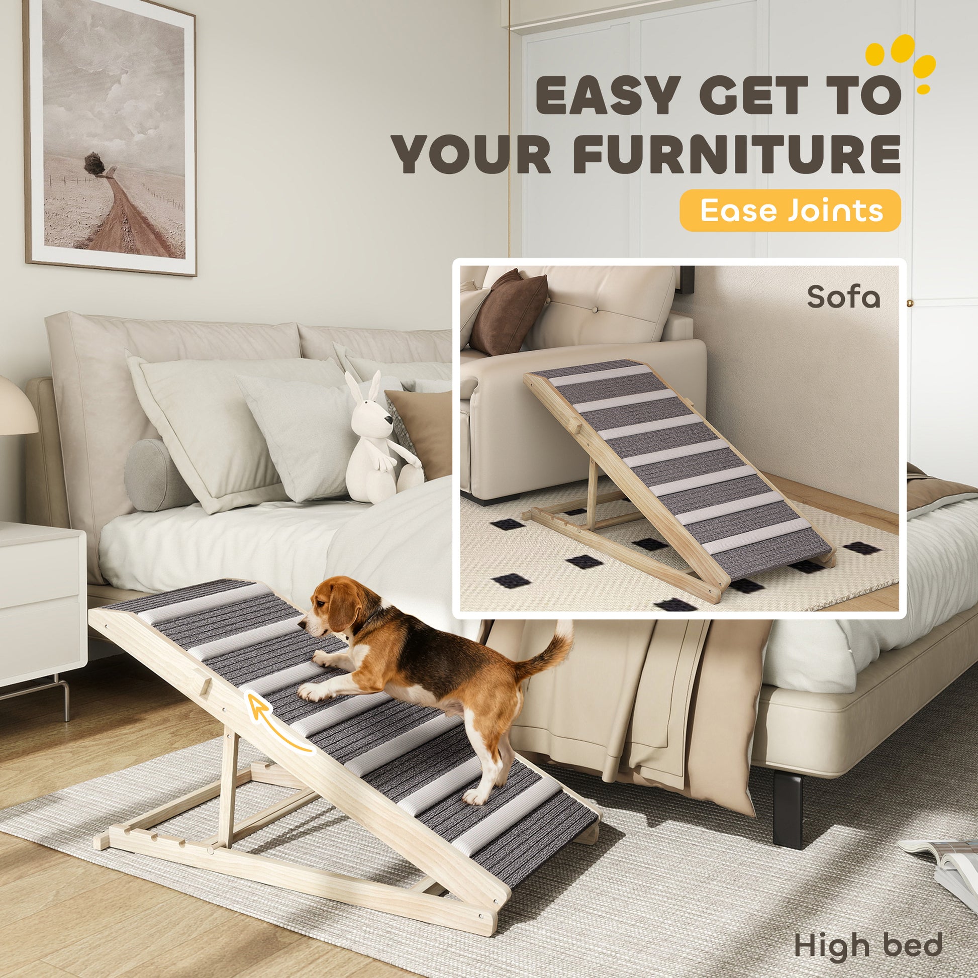 PawHut Dog Ramp for Couch, Adjustable Folding Pet Ramp, 4 Adjustable Height Dog Climbing Ladder, 35/43/47/50 cm Height--ChewyGames-ChewyGames