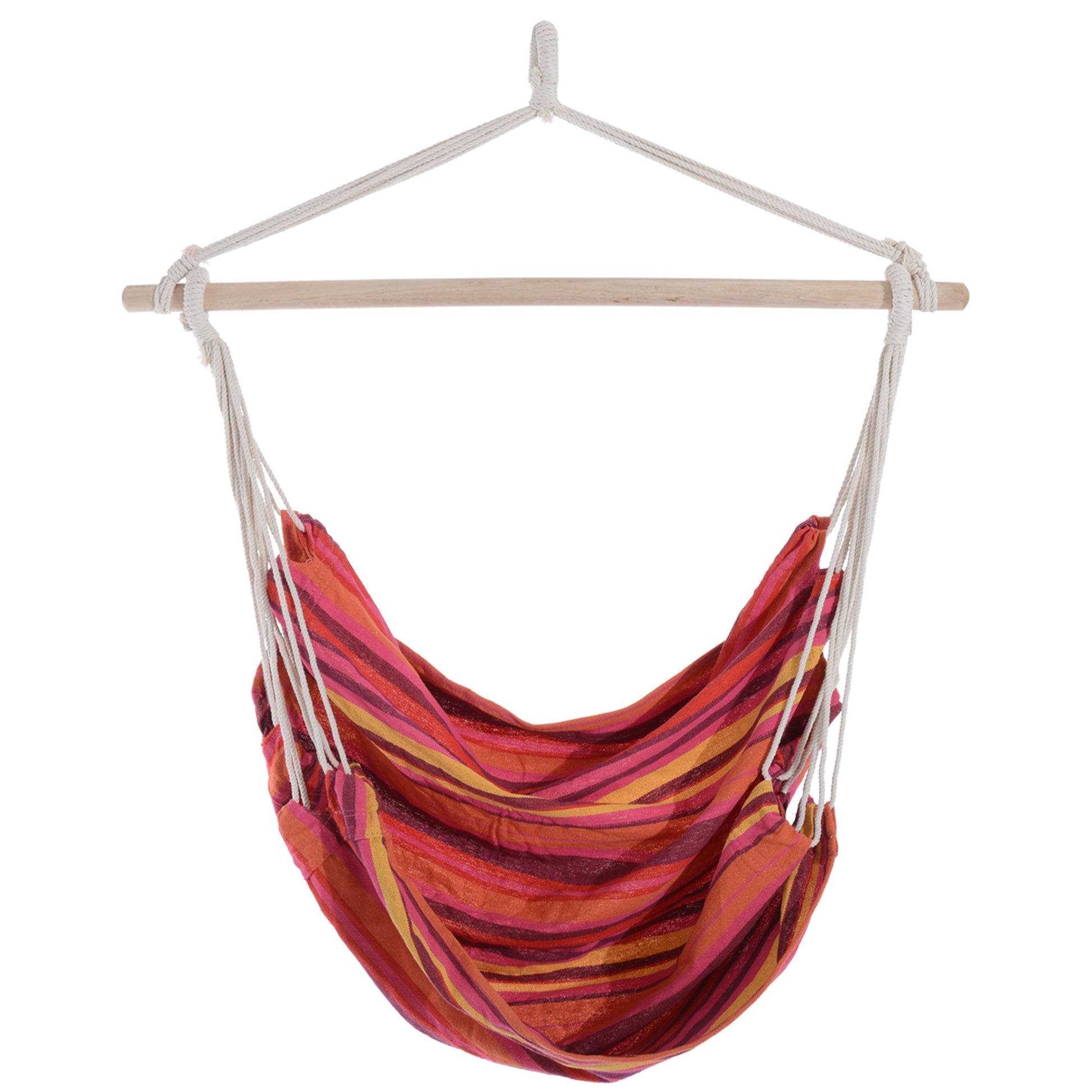 Outsunny Outdoor Hanging Rope Chair with Cotton Rope, Garden Hammock Chair with Wooden Support Bar Cotton Cloth, Portable Garden Chair for Patio & Tree, Red--ChewyGames-ChewyGames