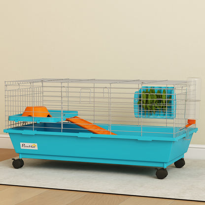 PawHut Small Animal Cage Rabbit Guinea Pigs Chinchillas Cage with Wheels Water Bottle--ChewyGames-ChewyGames