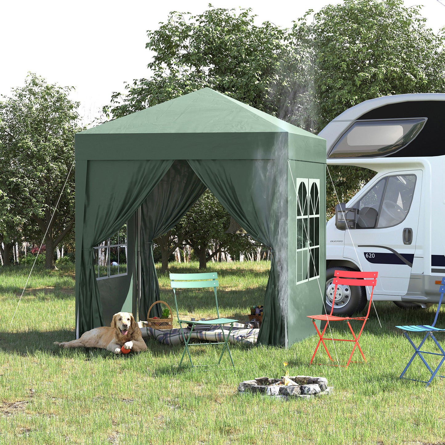 Outsunny 2 x 2 m Garden Pop Up Gazebo, Wedding Party Tent Marquee, Water Resistant Awning Canopy with Sidewalls, Windows, Carry Bag, Green--ChewyGames-ChewyGames