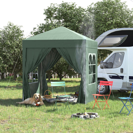 Outsunny 2 x 2 m Garden Pop Up Gazebo, Wedding Party Tent Marquee, Water Resistant Awning Canopy with Sidewalls, Windows, Carry Bag, Green--ChewyGames-ChewyGames