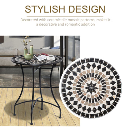 Outsunny Φ60cm Mosaic Outdoor Patio Table - Black