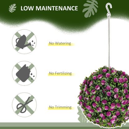 HOMCOM Set of 2 Decorative Artificial Plants, UV-protected Artificial Plant Topiary Rose Balls, Fake Plants for Home Indoor outdoor Decor, 28cm, Purple--ChewyGames-ChewyGames
