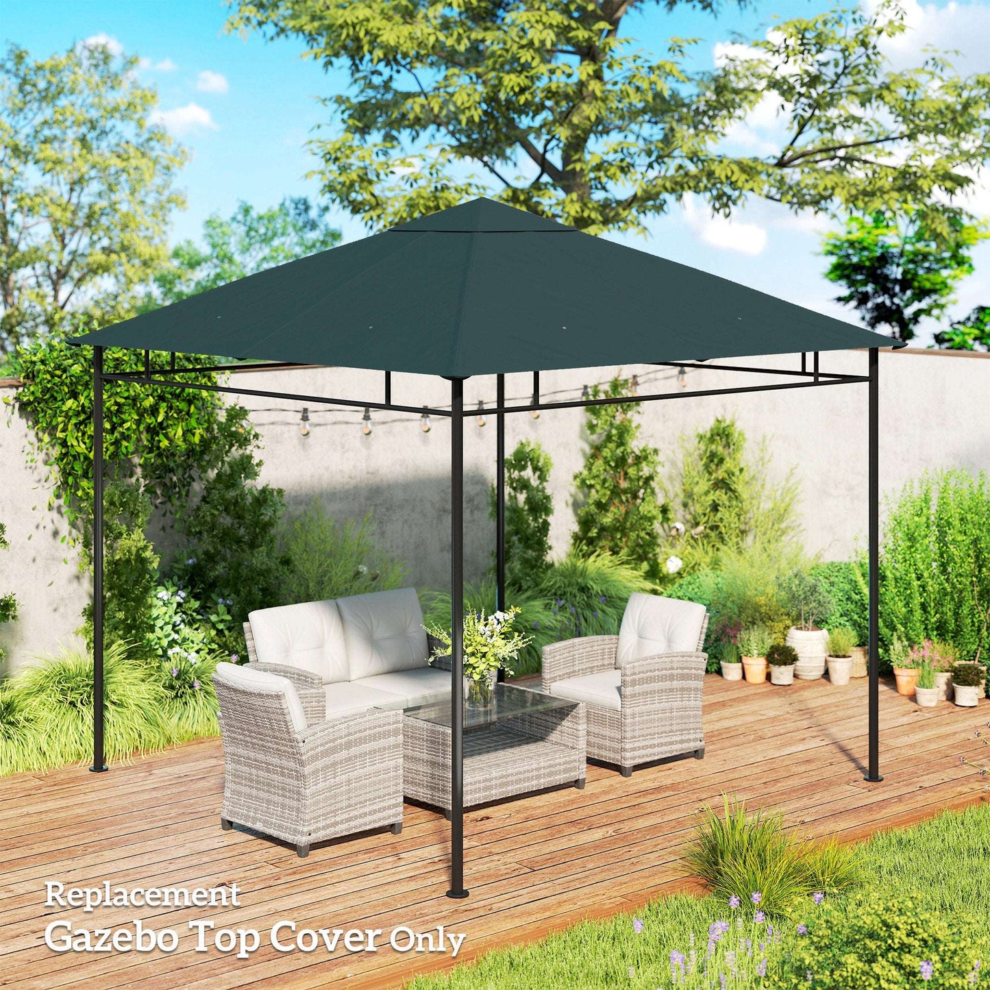 Outsunny 3 x 3 m Gazebo Canopy Replacement Cover, Garden Gazebo Roof Replacement with Drain Holes, TOP COVER ONLY, Grey