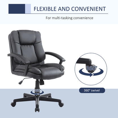HOMCOM Desk Chair, PU Leather Office Chair with Adjustable Height and Swivel Wheels, for Home Work Study, Black