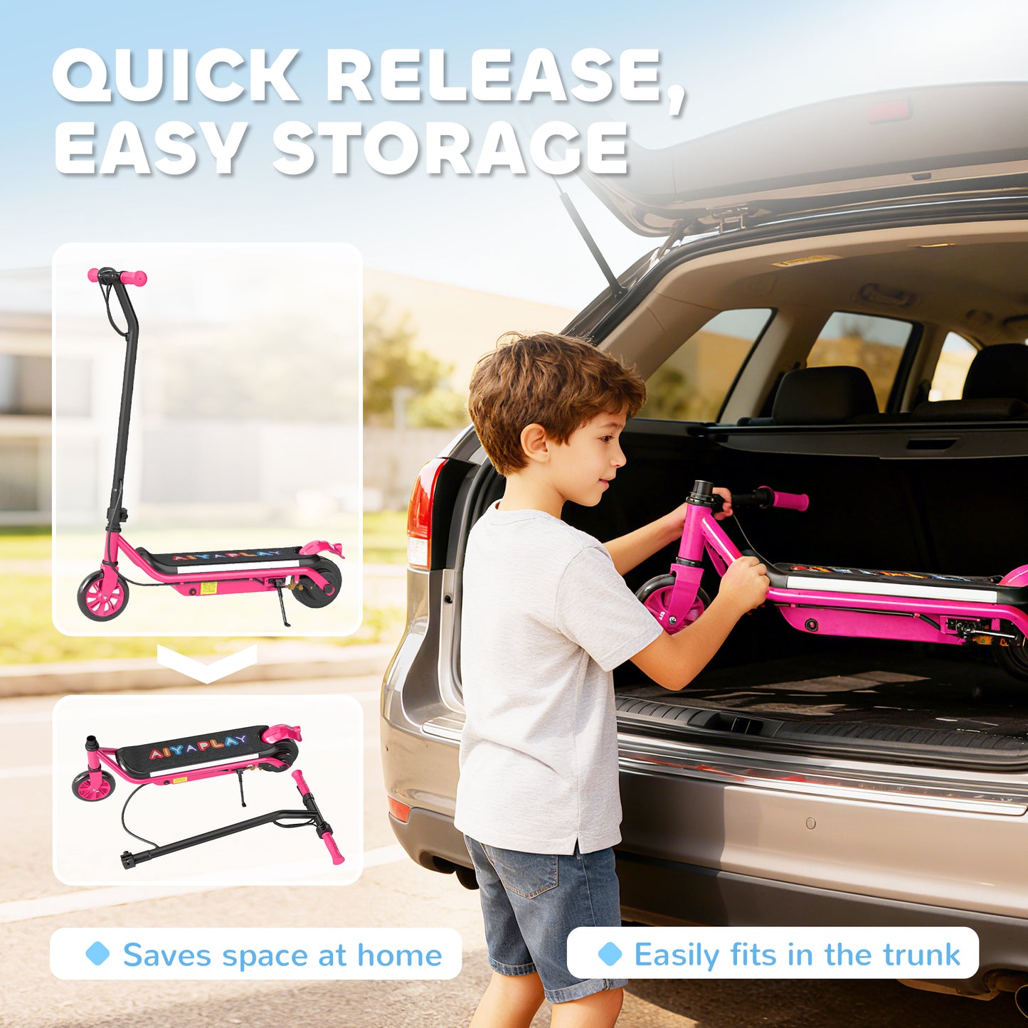 AIYAPLAY Electric Scooter for Kids Aged 6-14 Years, with Colourful Lights, Pink