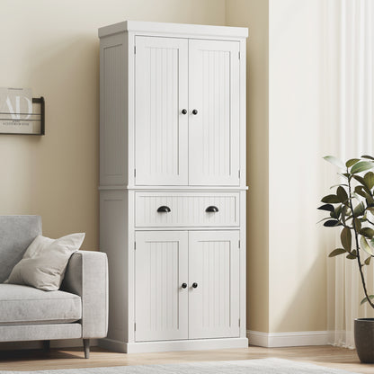 HOMCOM Kitchen Storage Cabinet with Drawer and Adjustable Shelves - White-Tall Kitchen Cabinets-ChewyGames-ChewyGames