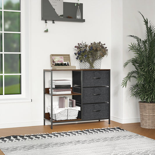 HOMCOM Chest of Drawers Storage  Dresser Cabinet Organizer with 3 Fabric Drawers and 2 Display Shelves for Living Room, Bedroom, Hallway, Black