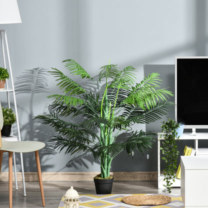 Outsunny 125cm/4FT Artificial Palm Plant Decorative Tree with Nursery Pot, Fake Plastic Indoor Home Office Décor, Green